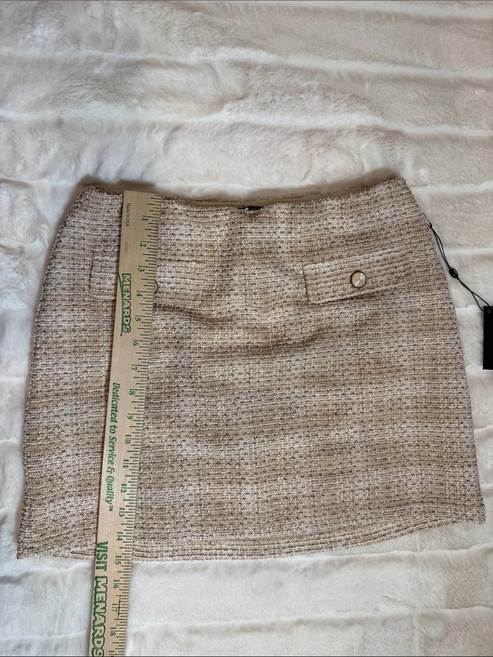 NWT Textured Beige Tweed Mini Skirt with Button Detail